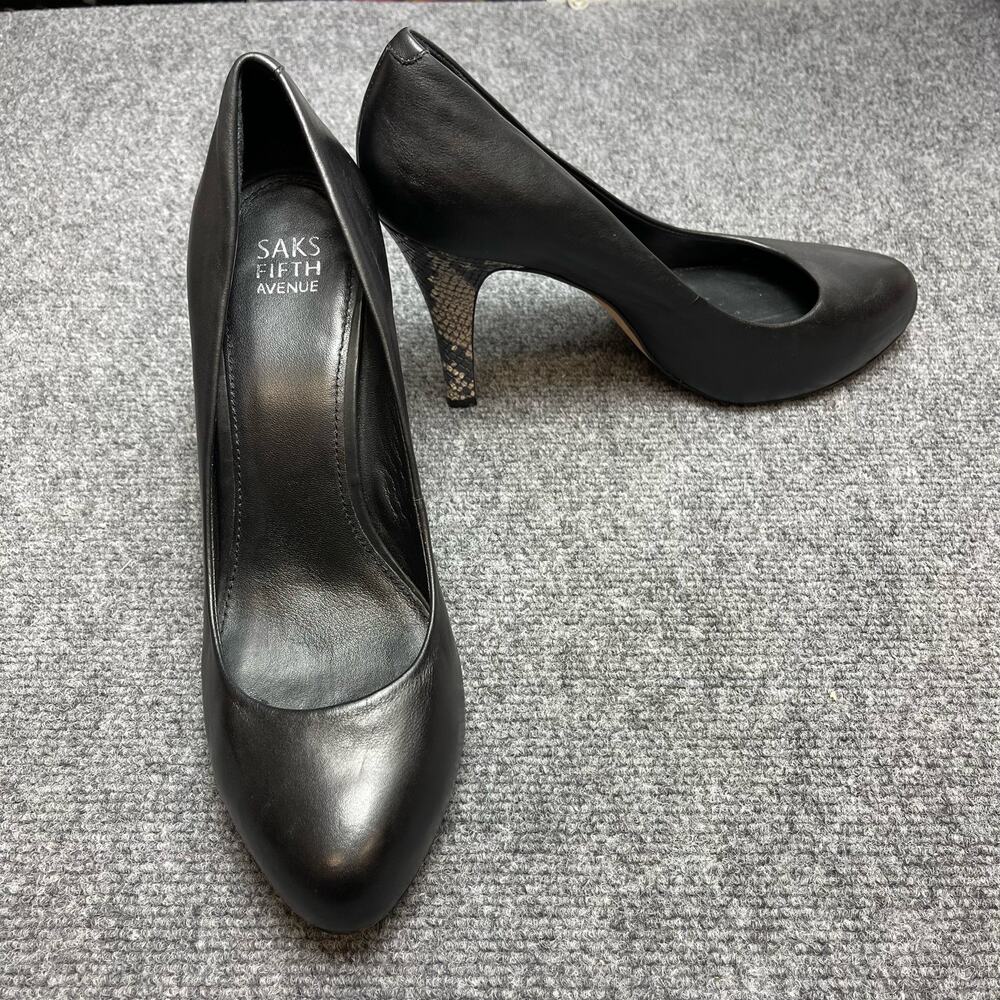 Saks‎ Fifth Selena Black Leather Heels size 10 M